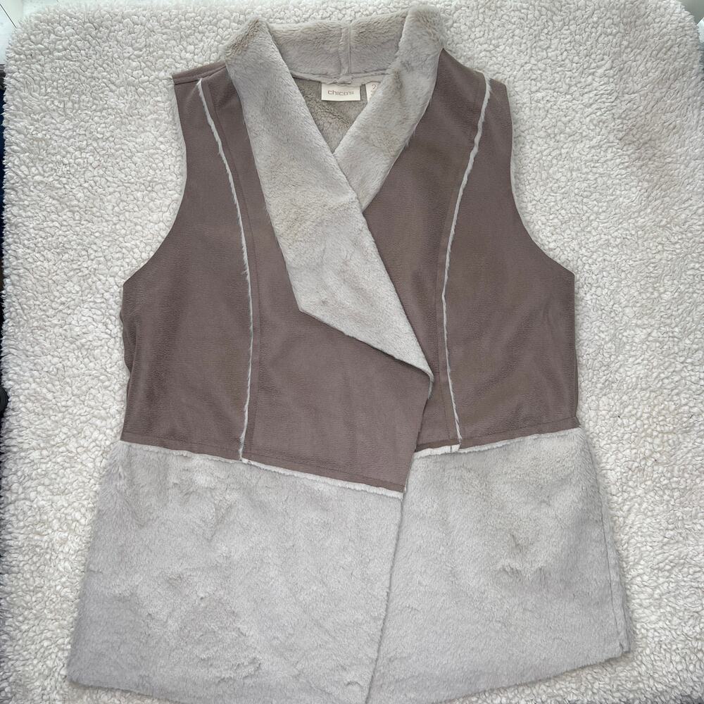 Chico's Faux Suede Brown Beige Patchwork Vest Size 2